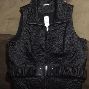Black embroidered vest with belt. Brand new